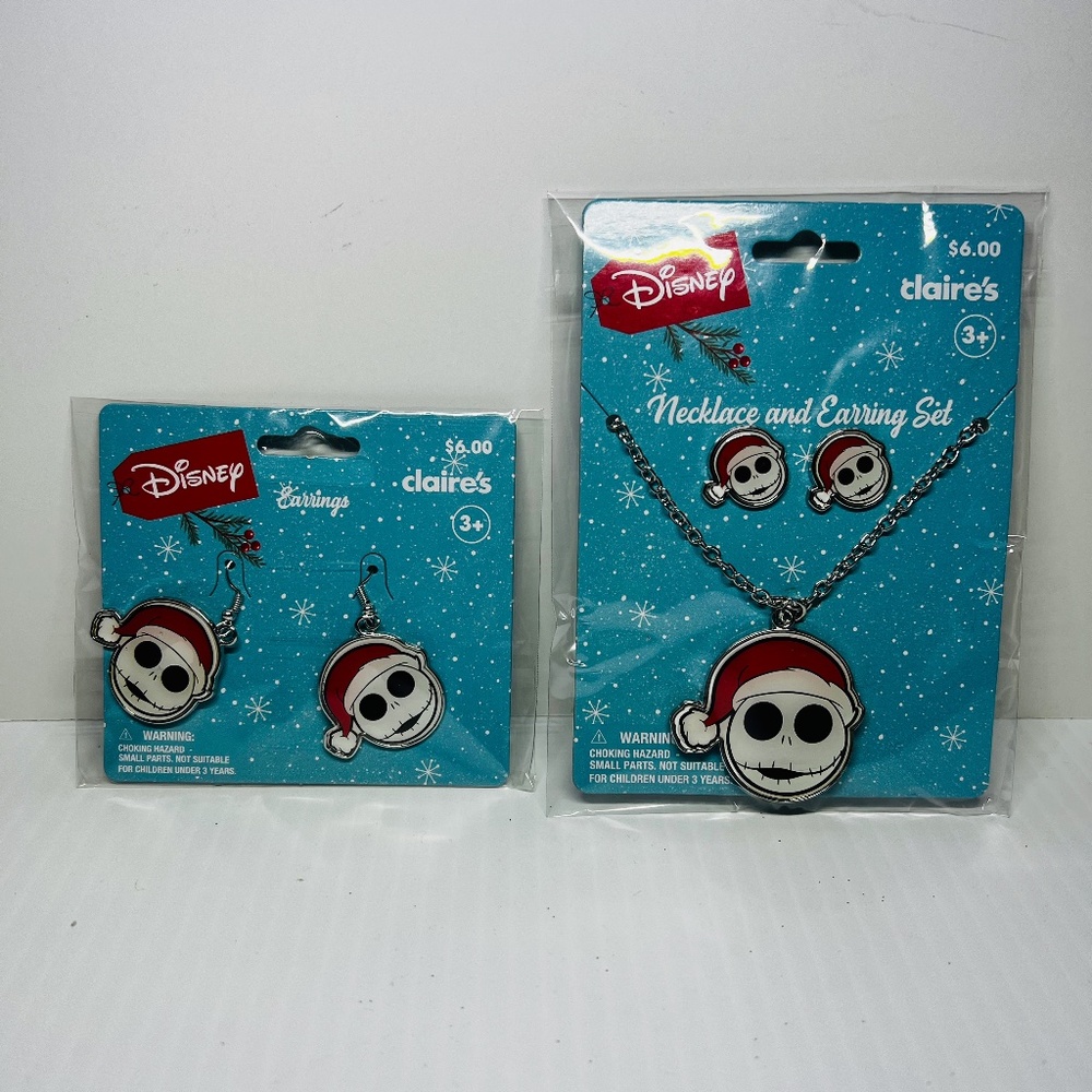 Nightmare Before Christmas Disney 2 Pair Of Earrings And Necklace Jack